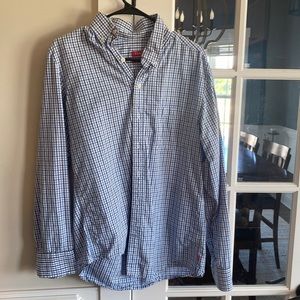 Blue and white button up shirt